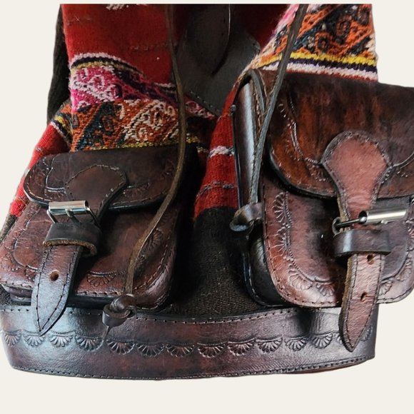 BOLIVIA GENUINE LEATHER Rainbow Woven BOHO Textile BackPack main image 7
